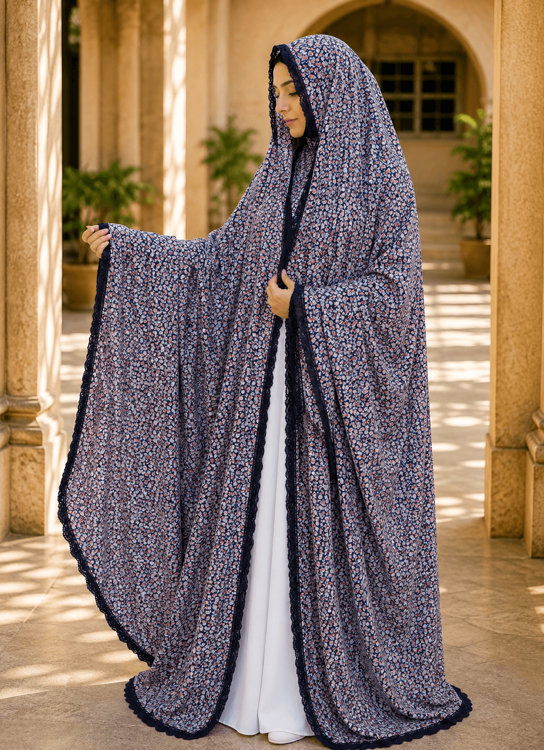 Midnight Bloom Printed Iraani Chaddar